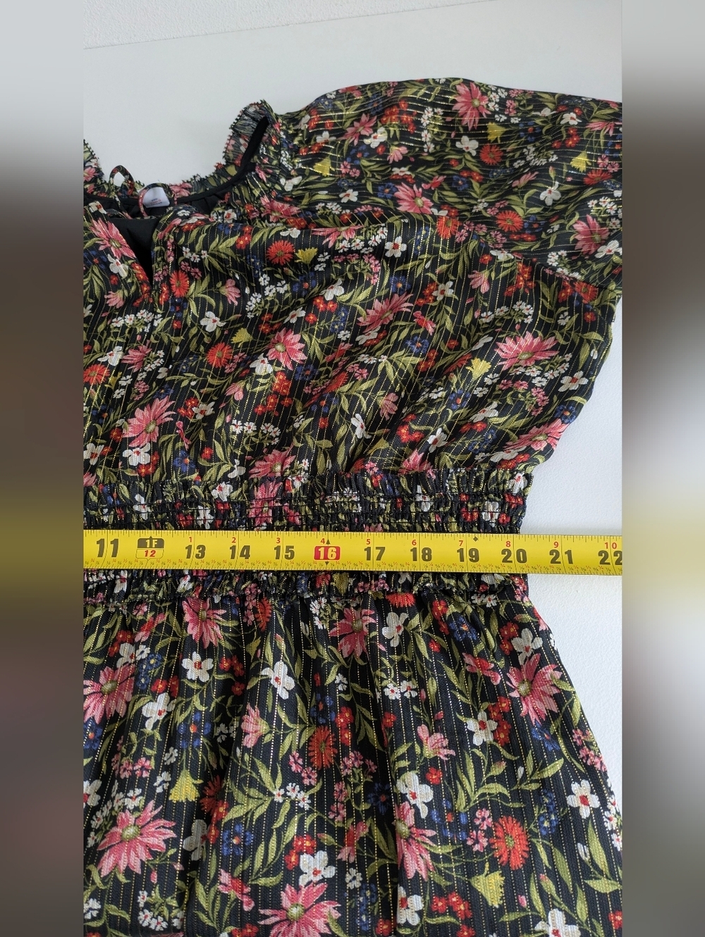Old Navy Waist-Defined Floral Shine Boho Tie Neck Ruffled Mini Dress Sz XXL Euc - Picture 10 of 14